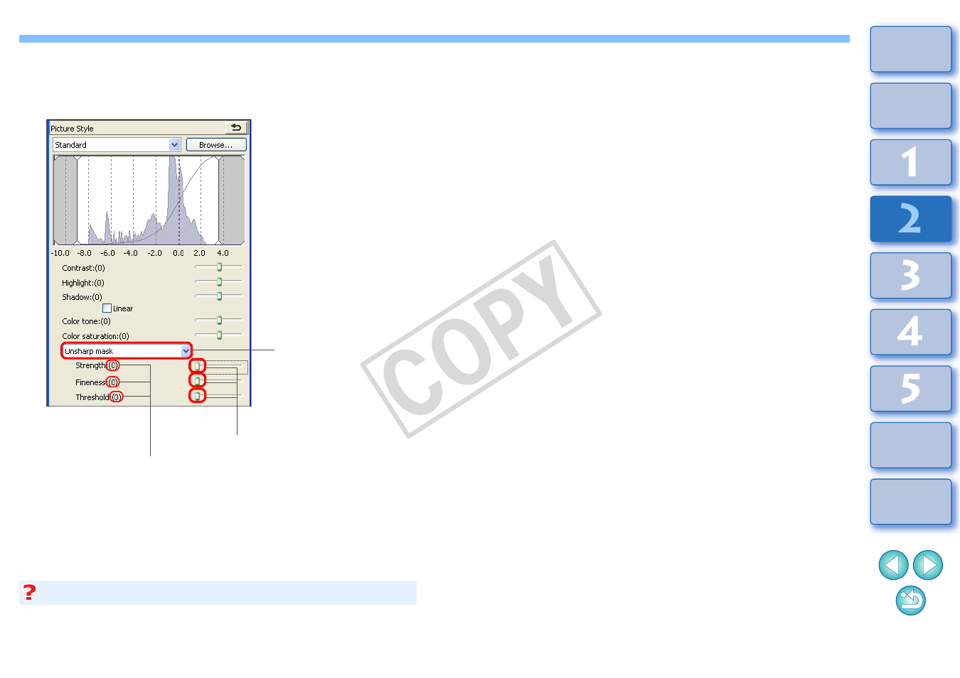 Detailed setting of image sharpness, Cop y | Canon t2i 3.9 for Windows User Manual | Page 33 / 132