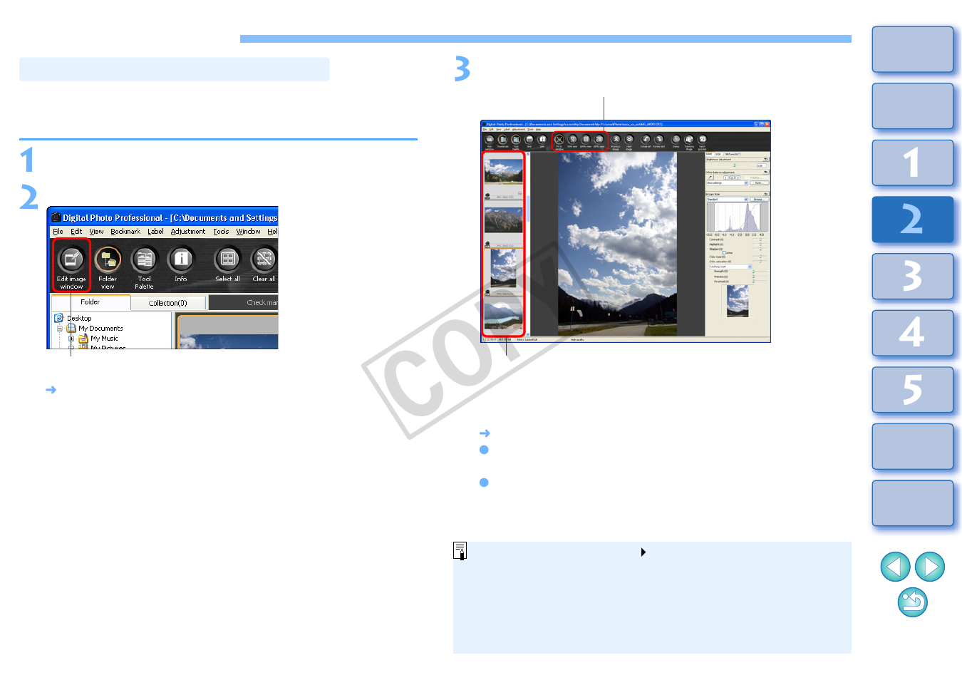 Editing efficiently, P.34, Editing in the edit image window | Cop y | Canon t2i 3.9 for Windows User Manual | Page 35 / 132