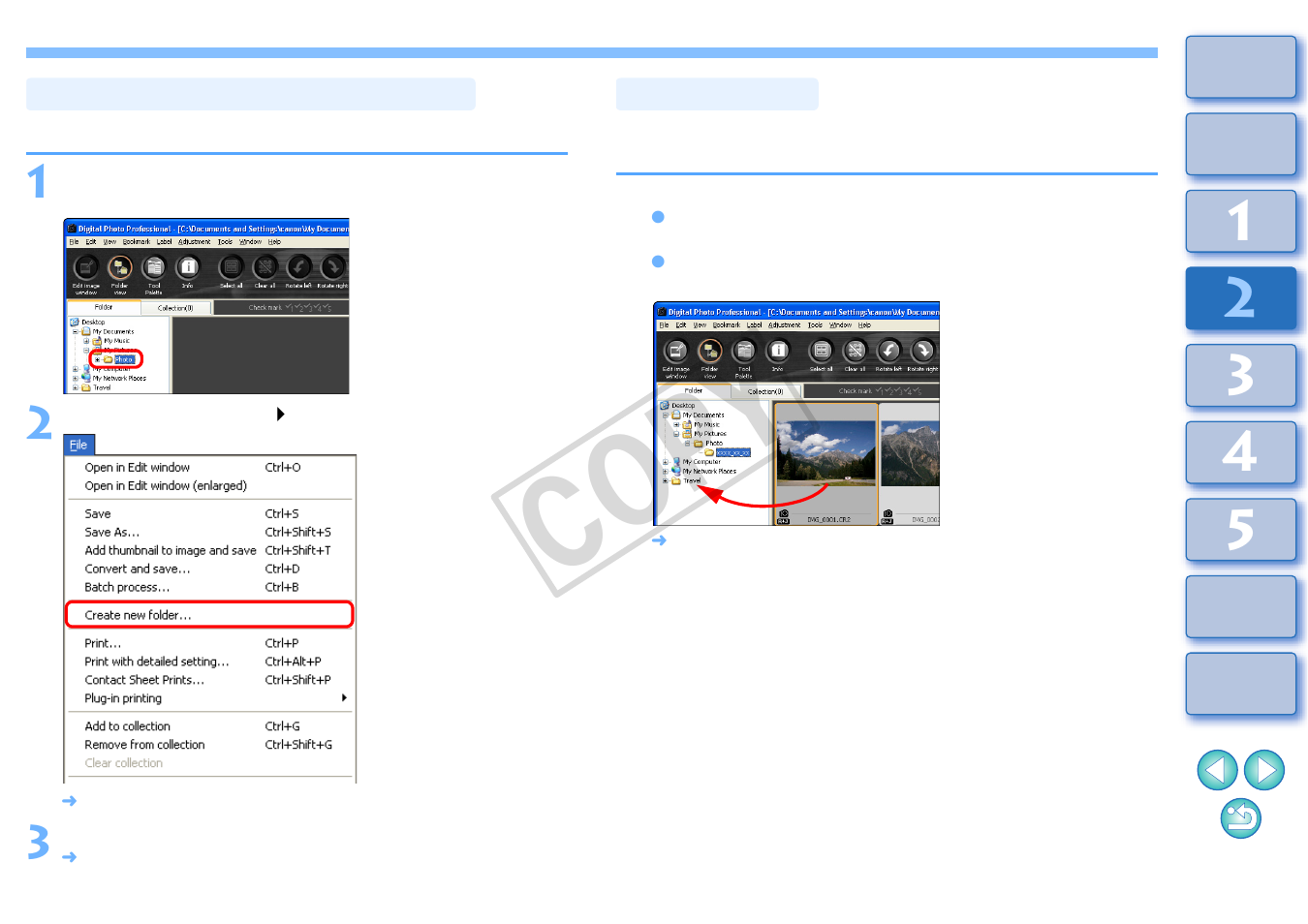 P.50, Creating a folder for saving images, Moving images | Image, P.50), Cop y | Canon t2i 3.9 for Windows User Manual | Page 51 / 132