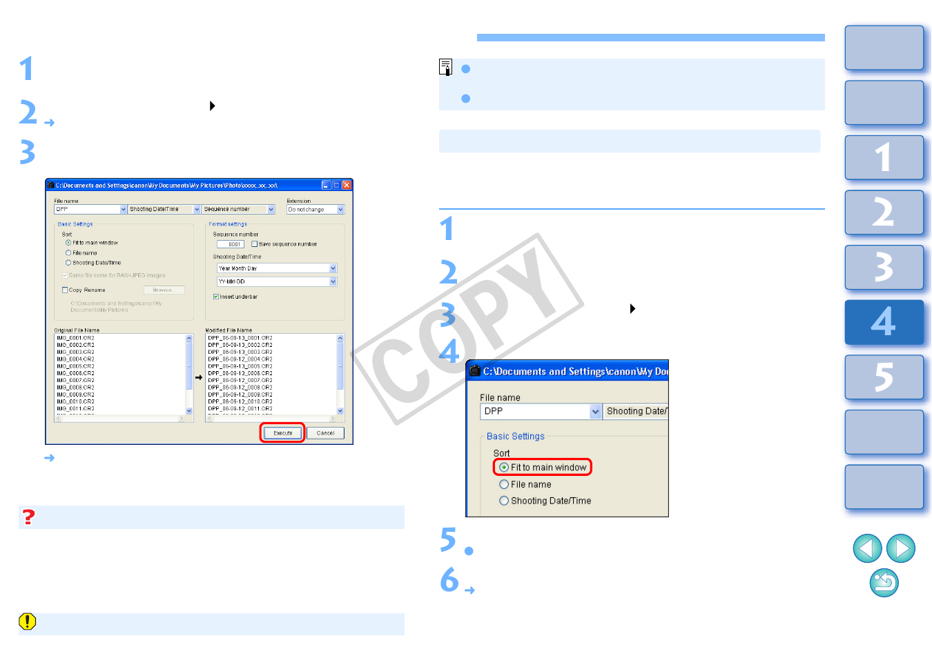 Batch change the file name of images, P.88), Main window | Cop y | Canon t2i 3.9 for Windows User Manual | Page 89 / 132
