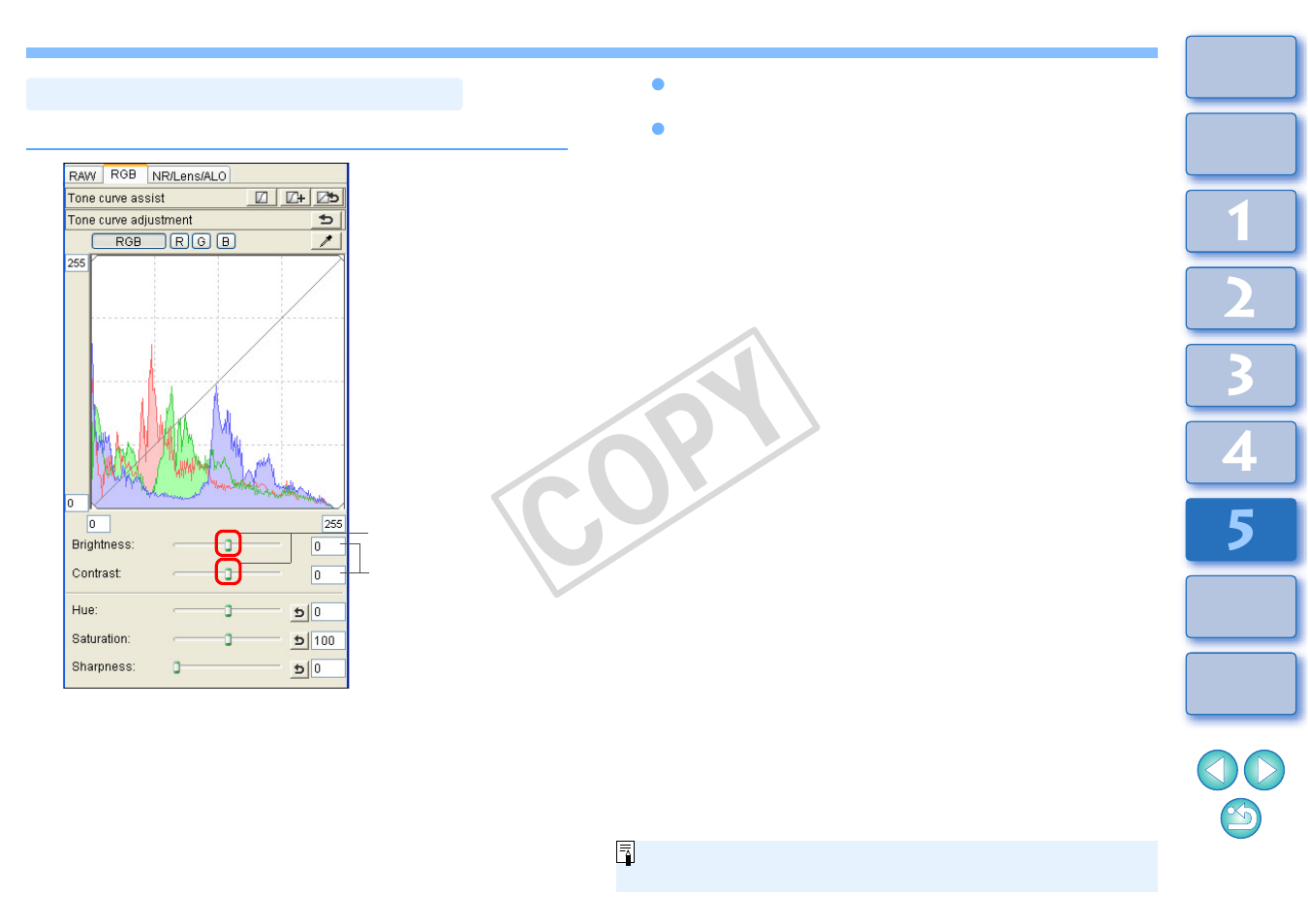 Adjusting brightness and contrast, Cop y | Canon t2i 3.9 for Windows User Manual | Page 93 / 132