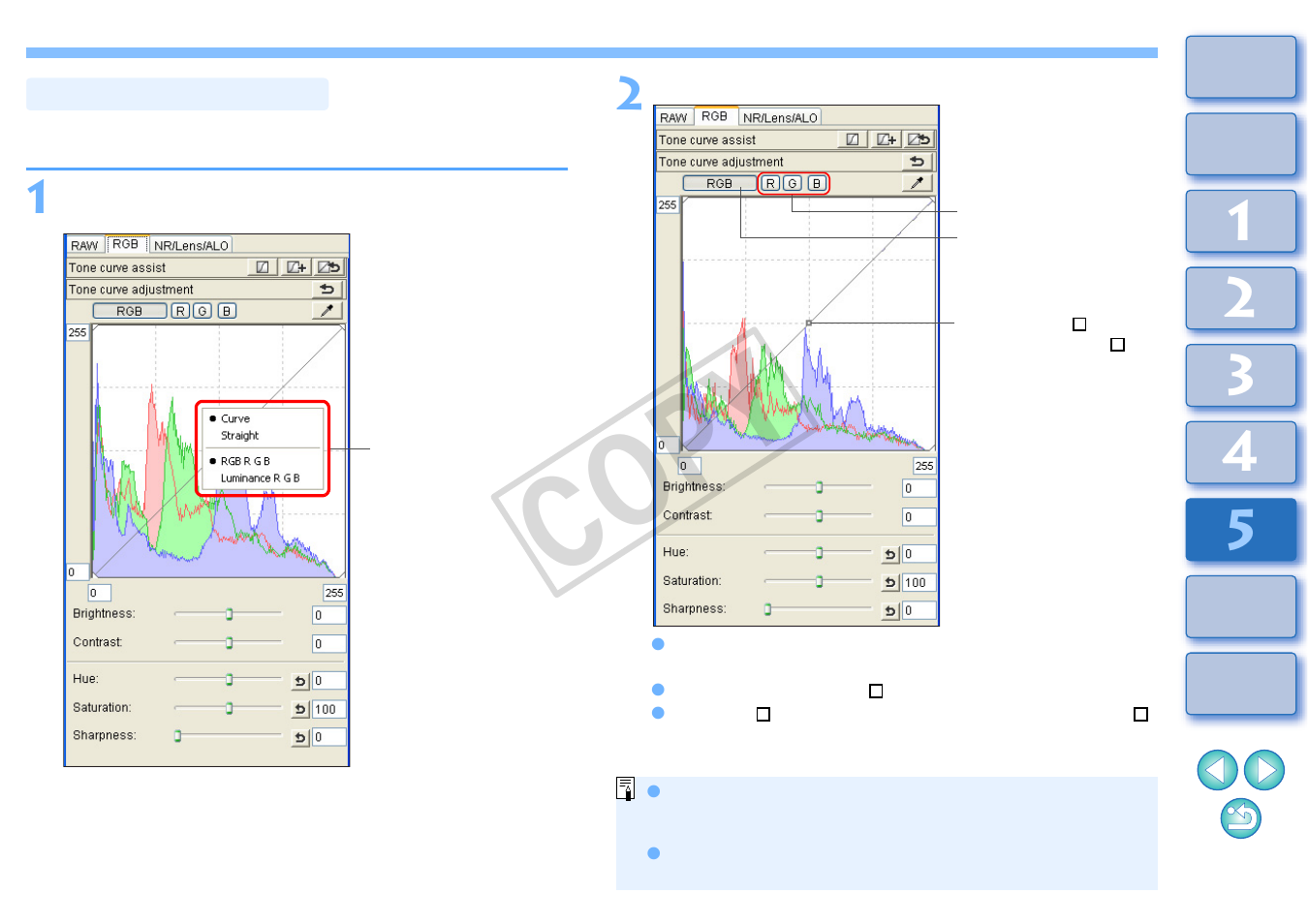 Tone curve adjustment, P.95), Cop y | Canon t2i 3.9 for Windows User Manual | Page 96 / 132