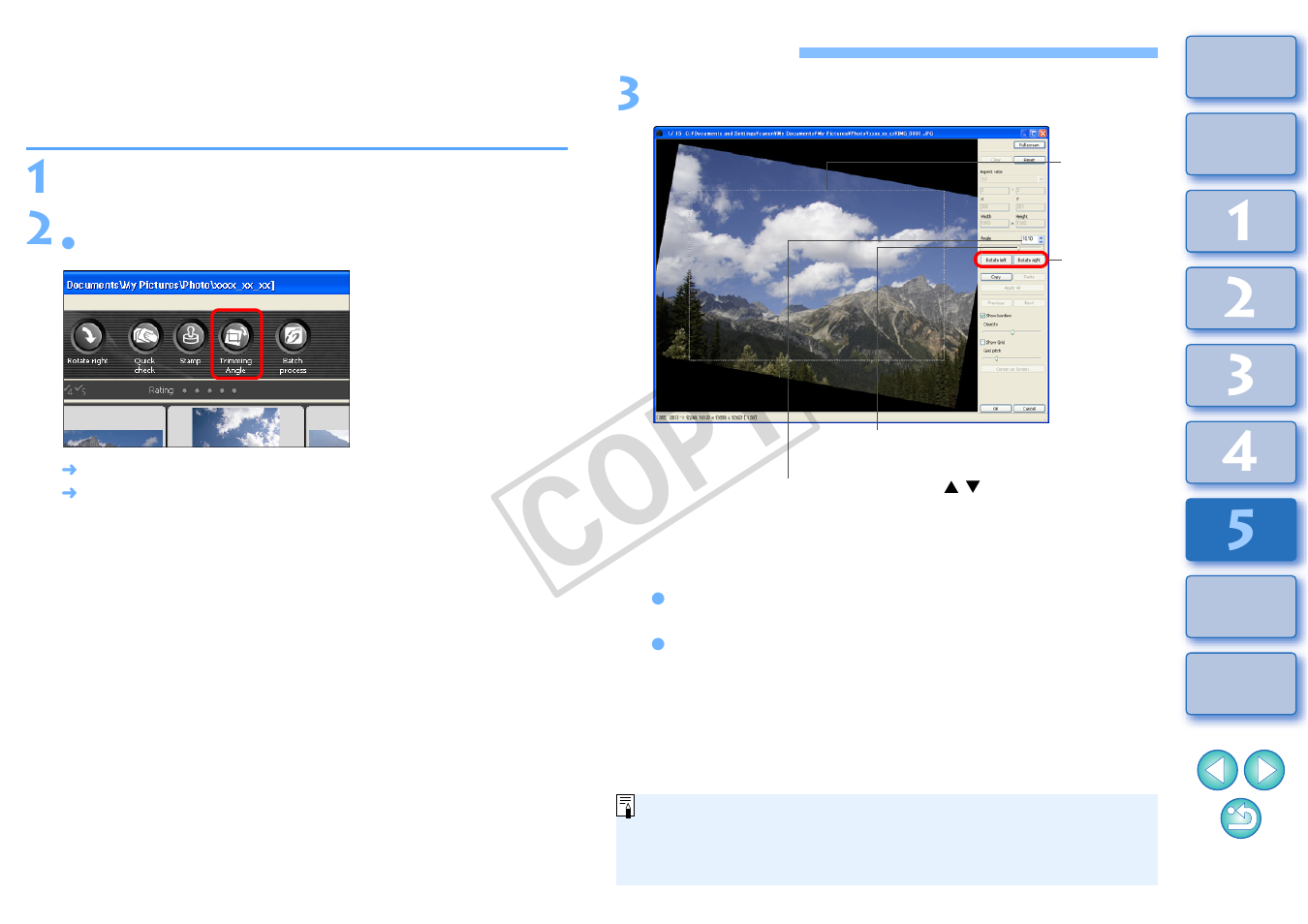 Trimming and adjusting the angle of an image, P.98, Cop y | Canon t2i 3.9 for Windows User Manual | Page 99 / 132