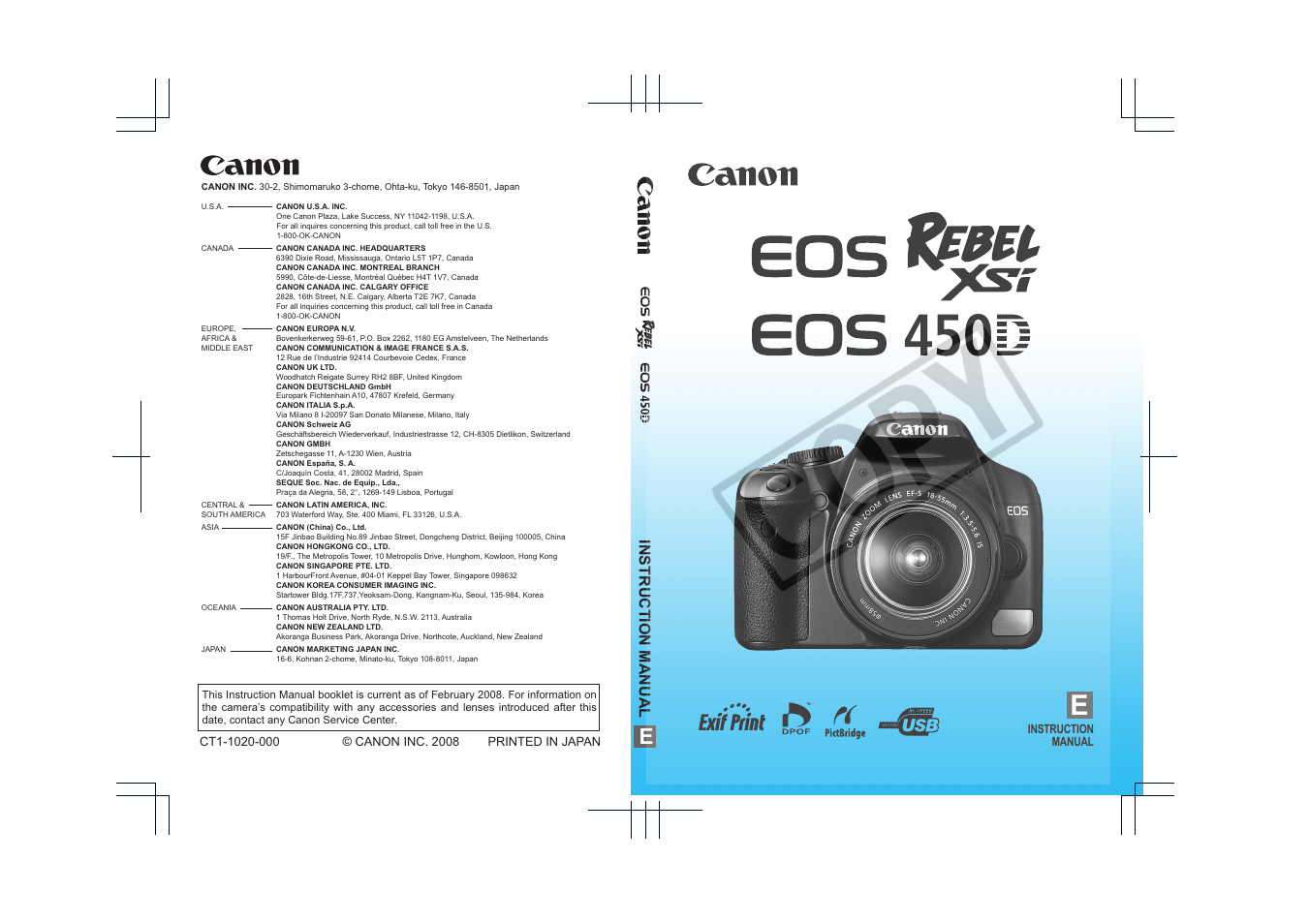 Canon EOS Rebel xsi User Manual | 196 pages