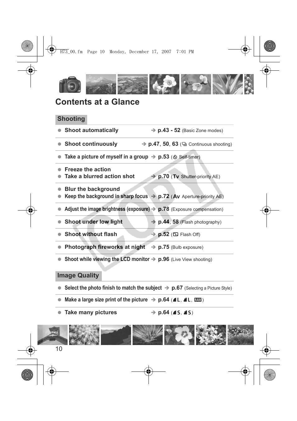 Contents at a glance | Canon EOS Rebel xsi User Manual | Page 10 / 196