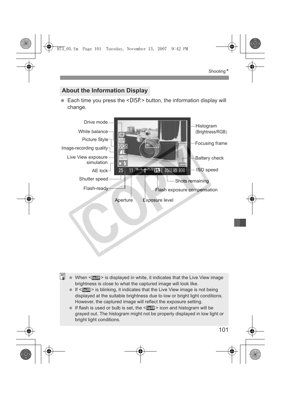 About the information display | Canon EOS Rebel xsi User Manual | Page 101 / 196