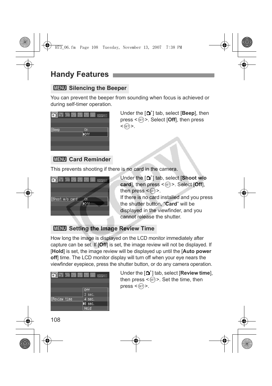 Handy features | Canon EOS Rebel xsi User Manual | Page 108 / 196