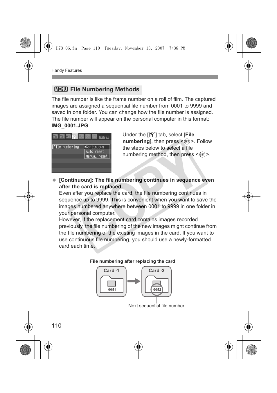 3file numbering methods | Canon EOS Rebel xsi User Manual | Page 110 / 196