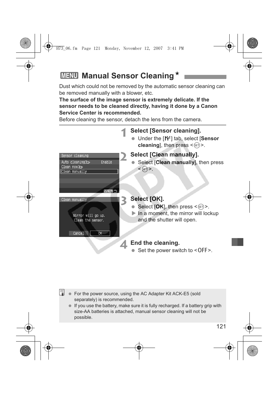 3manual sensor cleaning n | Canon EOS Rebel xsi User Manual | Page 121 / 196