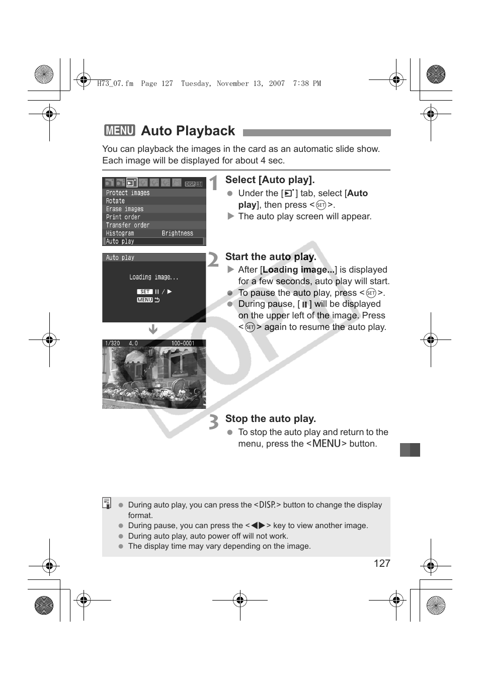 3auto playback | Canon EOS Rebel xsi User Manual | Page 127 / 196