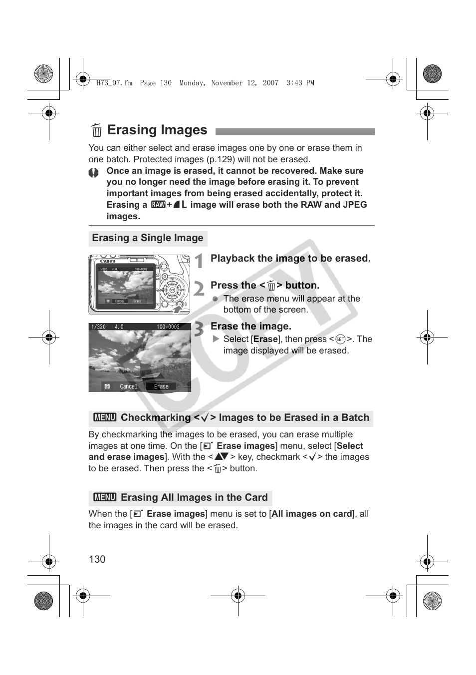 Lerasing images | Canon EOS Rebel xsi User Manual | Page 130 / 196