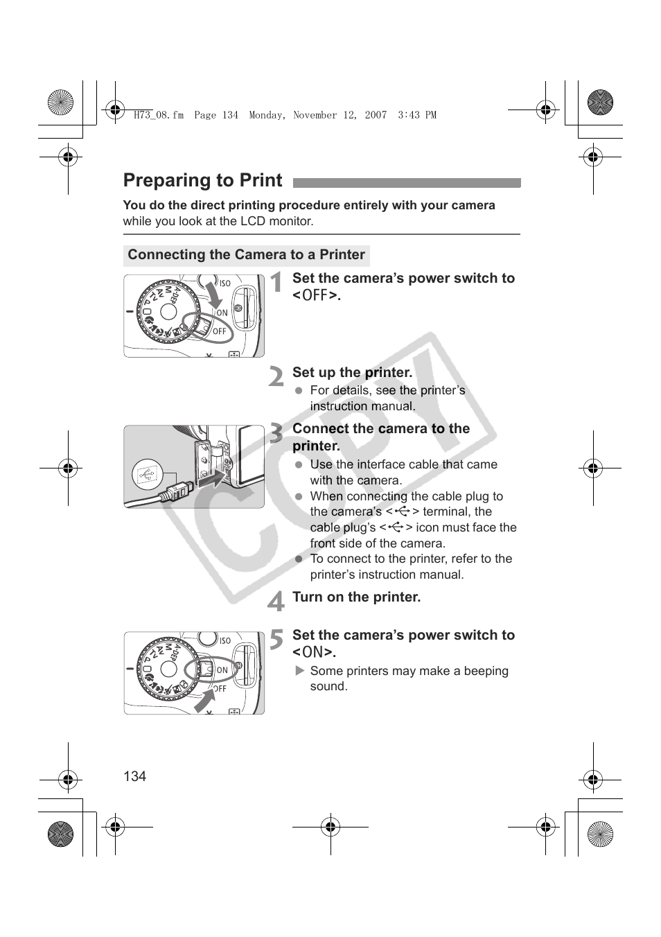 Preparing to print | Canon EOS Rebel xsi User Manual | Page 134 / 196
