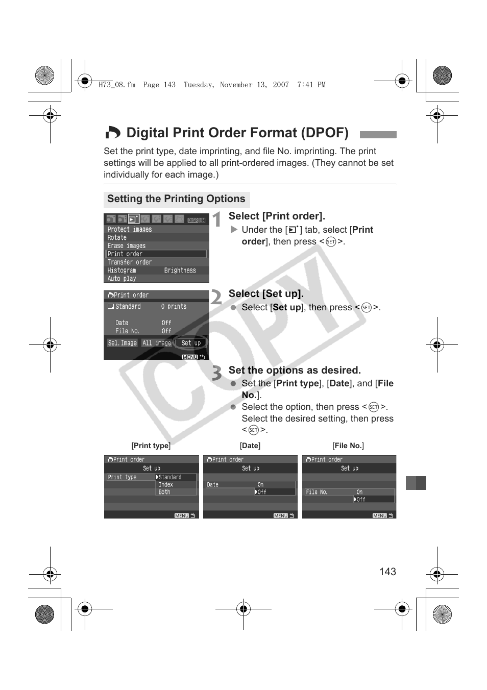 W digital print order format (dpof) | Canon EOS Rebel xsi User Manual | Page 143 / 196