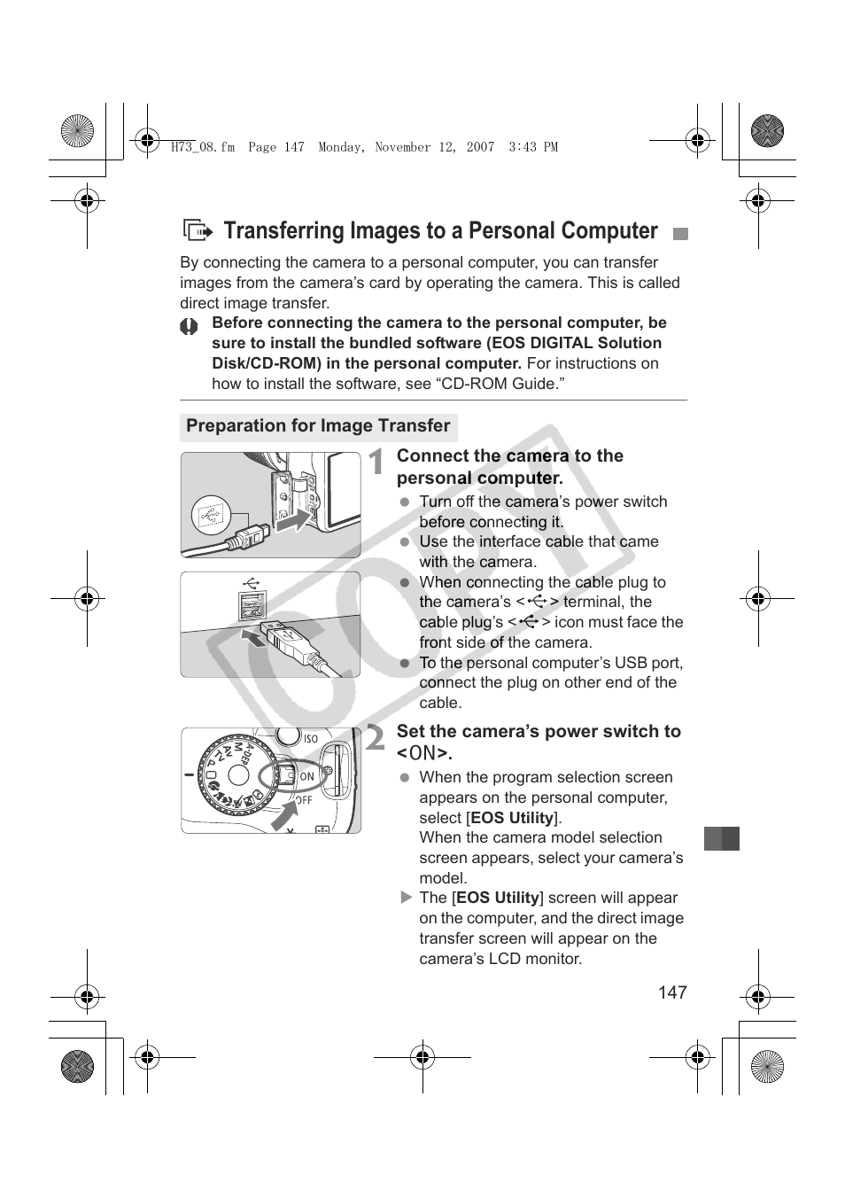 D transferring images to a personal computer | Canon EOS Rebel xsi User Manual | Page 147 / 196