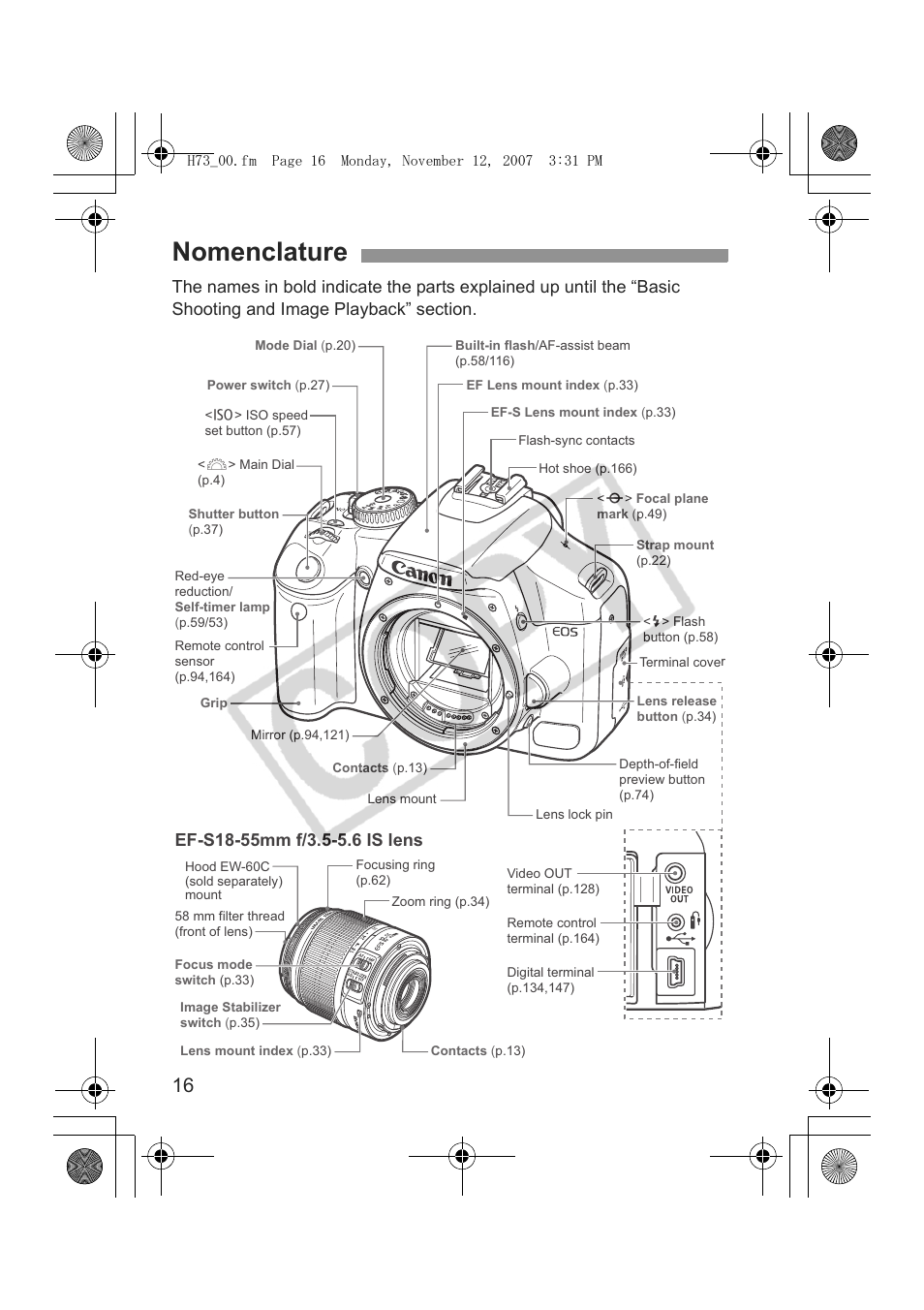 Nomenclature | Canon EOS Rebel xsi User Manual | Page 16 / 196