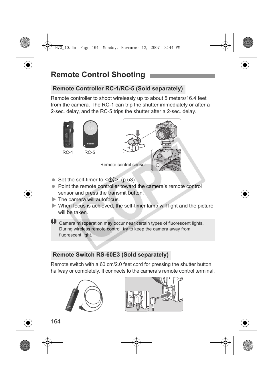 Remote control shooting | Canon EOS Rebel xsi User Manual | Page 164 / 196