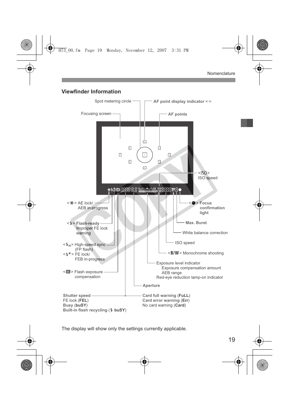 Viewfinder information | Canon EOS Rebel xsi User Manual | Page 19 / 196