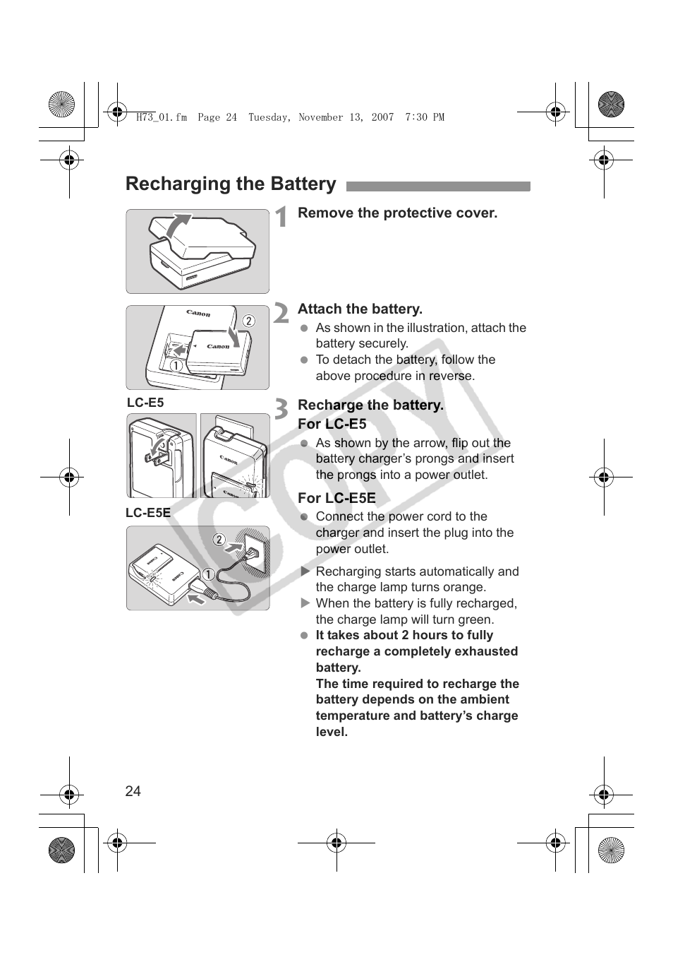 Recharging the battery | Canon EOS Rebel xsi User Manual | Page 24 / 196