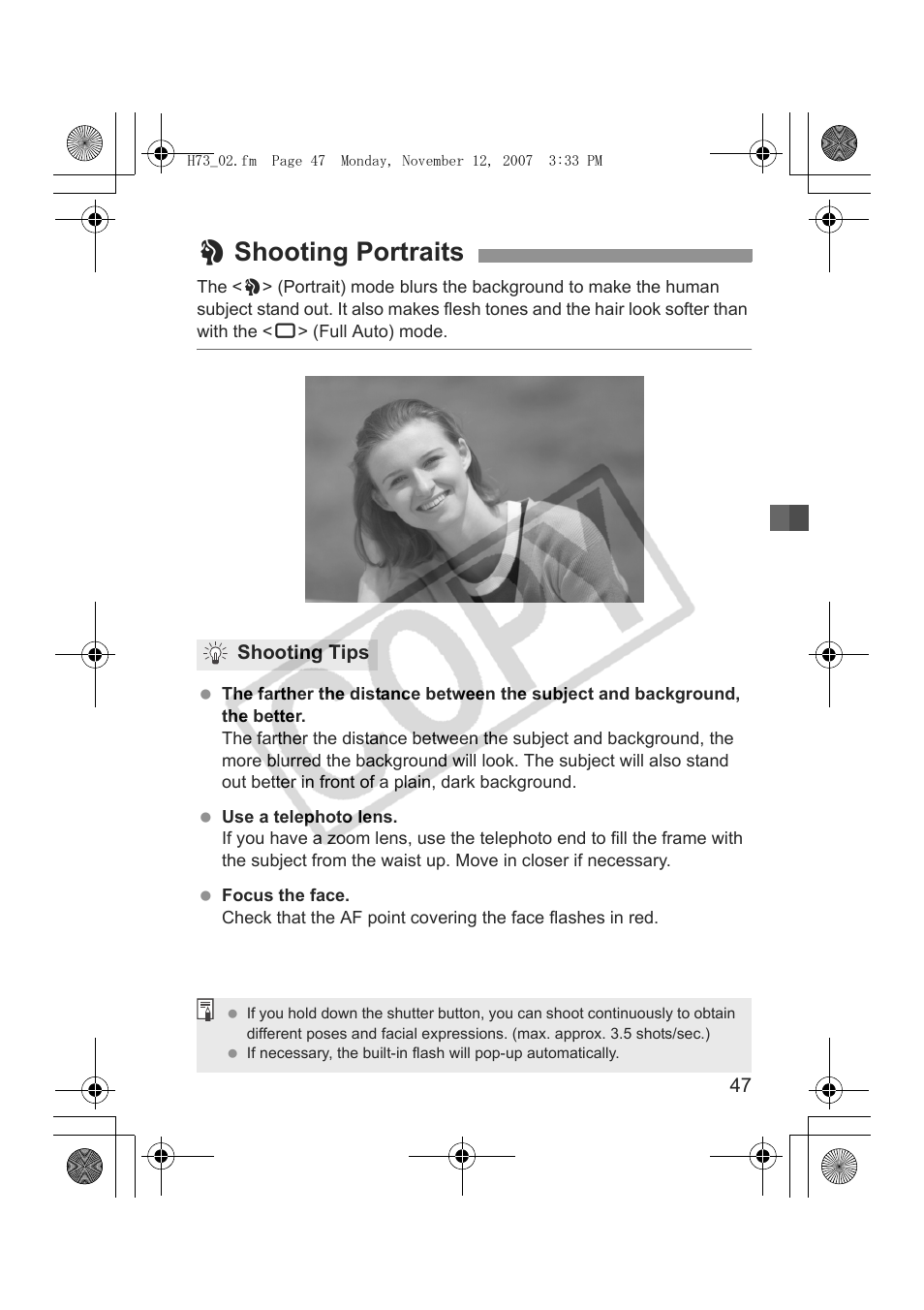 2 shooting portraits | Canon EOS Rebel xsi User Manual | Page 47 / 196