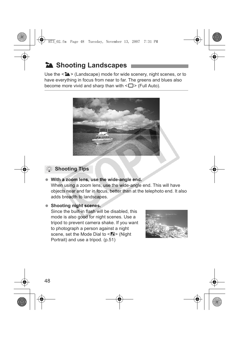 3 shooting landscapes | Canon EOS Rebel xsi User Manual | Page 48 / 196