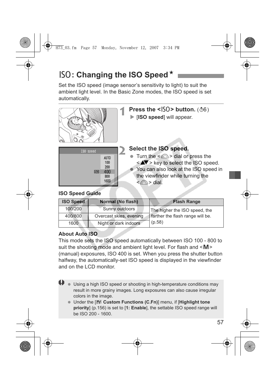 Z: changing the iso speed n | Canon EOS Rebel xsi User Manual | Page 57 / 196