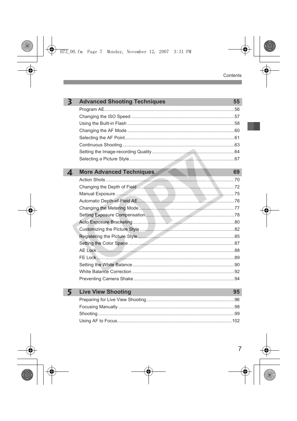 Canon EOS Rebel xsi User Manual | Page 7 / 196