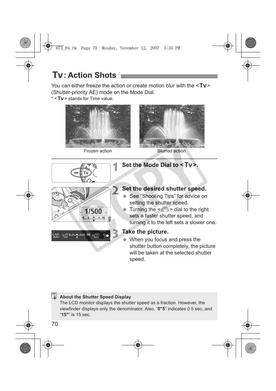 S: action shots | Canon EOS Rebel xsi User Manual | Page 70 / 196