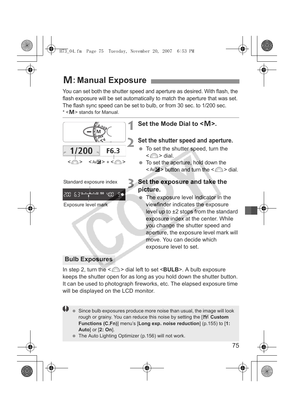 A: manual exposure | Canon EOS Rebel xsi User Manual | Page 75 / 196