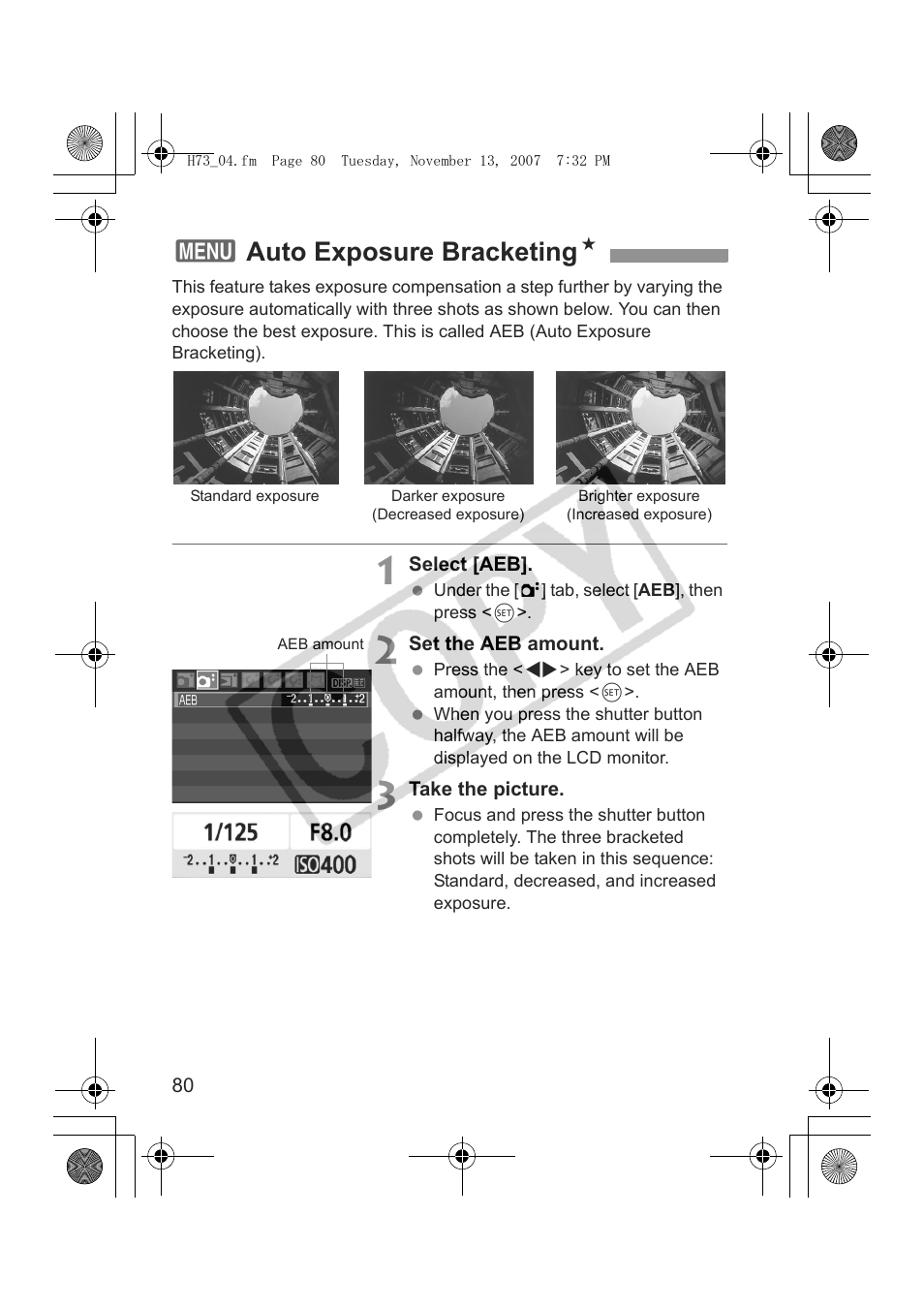 3auto exposure bracketing n | Canon EOS Rebel xsi User Manual | Page 80 / 196