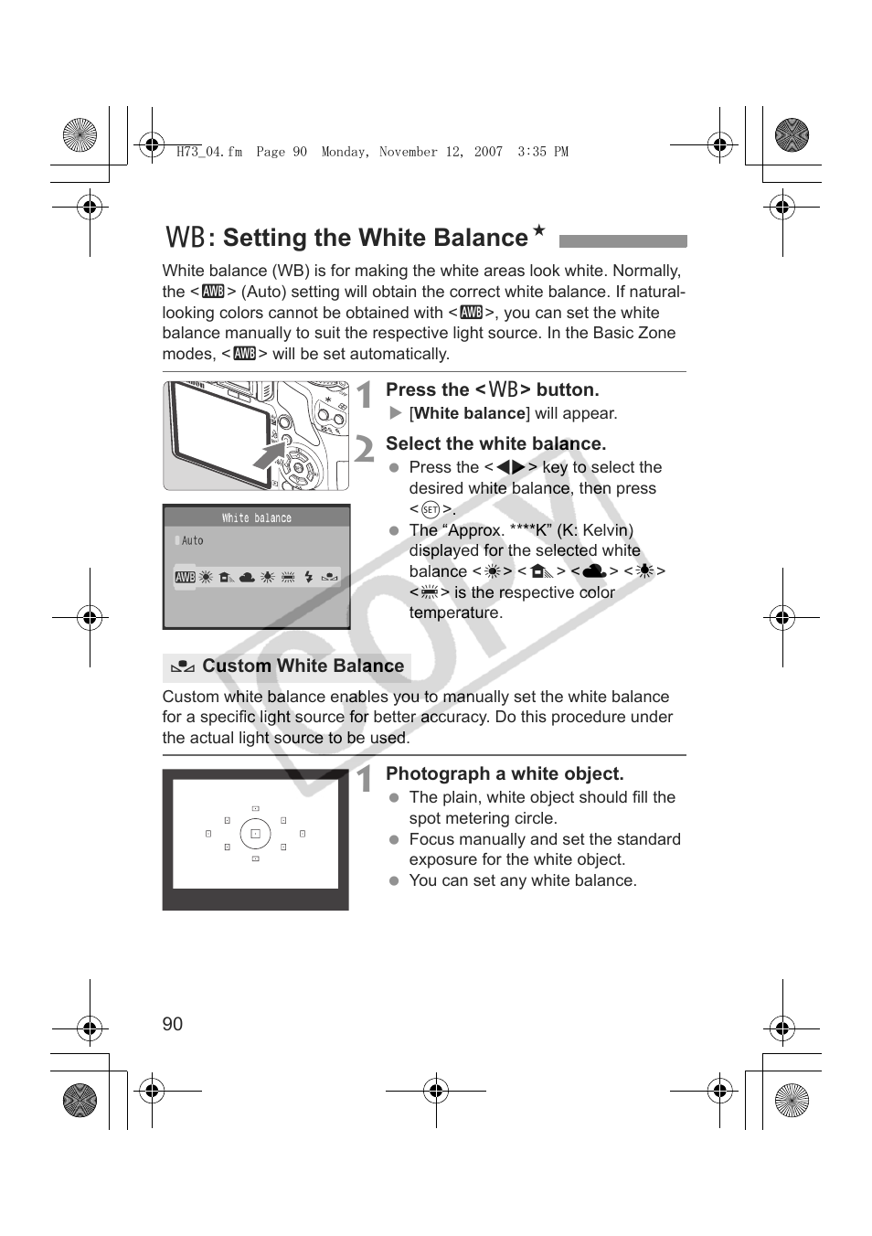 B: setting the white balance n | Canon EOS Rebel xsi User Manual | Page 90 / 196