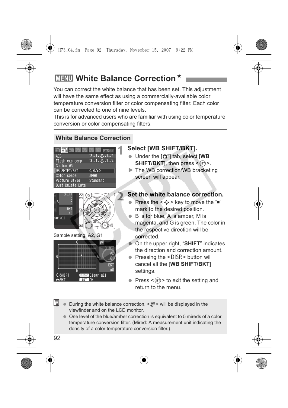 3white balance correction n | Canon EOS Rebel xsi User Manual | Page 92 / 196