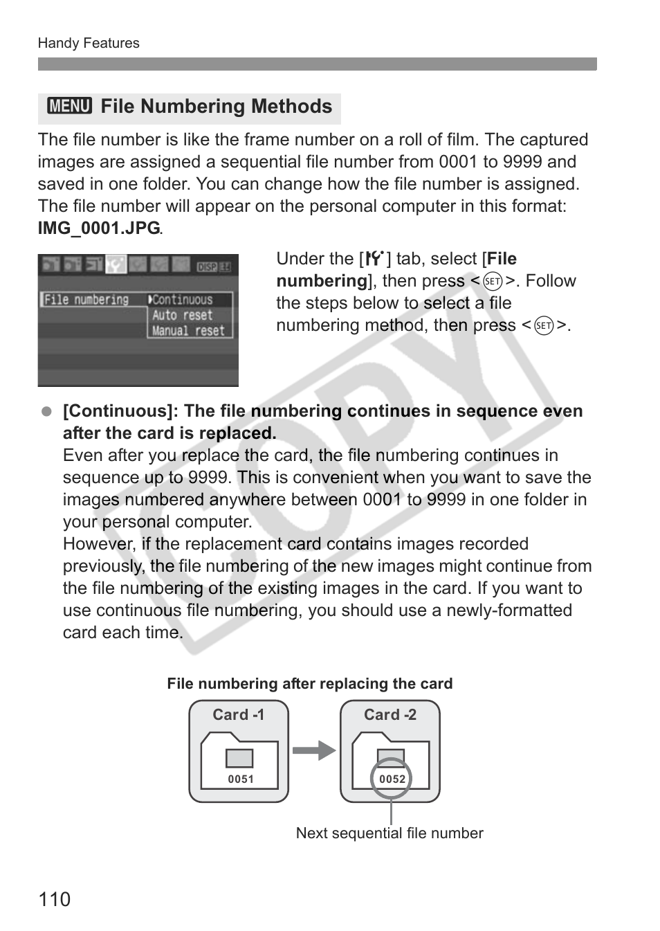 3file numbering methods | Canon EOS rebel xs User Manual | Page 110 / 196