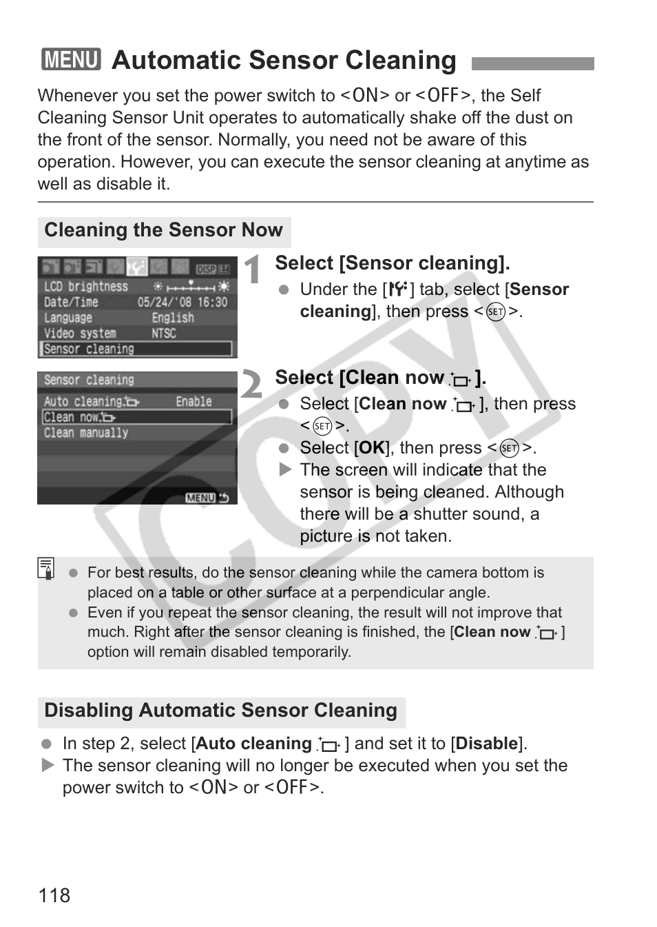 3automatic sensor cleaning | Canon EOS rebel xs User Manual | Page 118 / 196