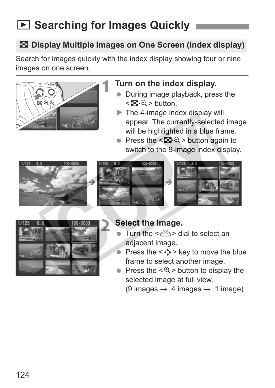 Xsearching for images quickly | Canon EOS rebel xs User Manual | Page 124 / 196