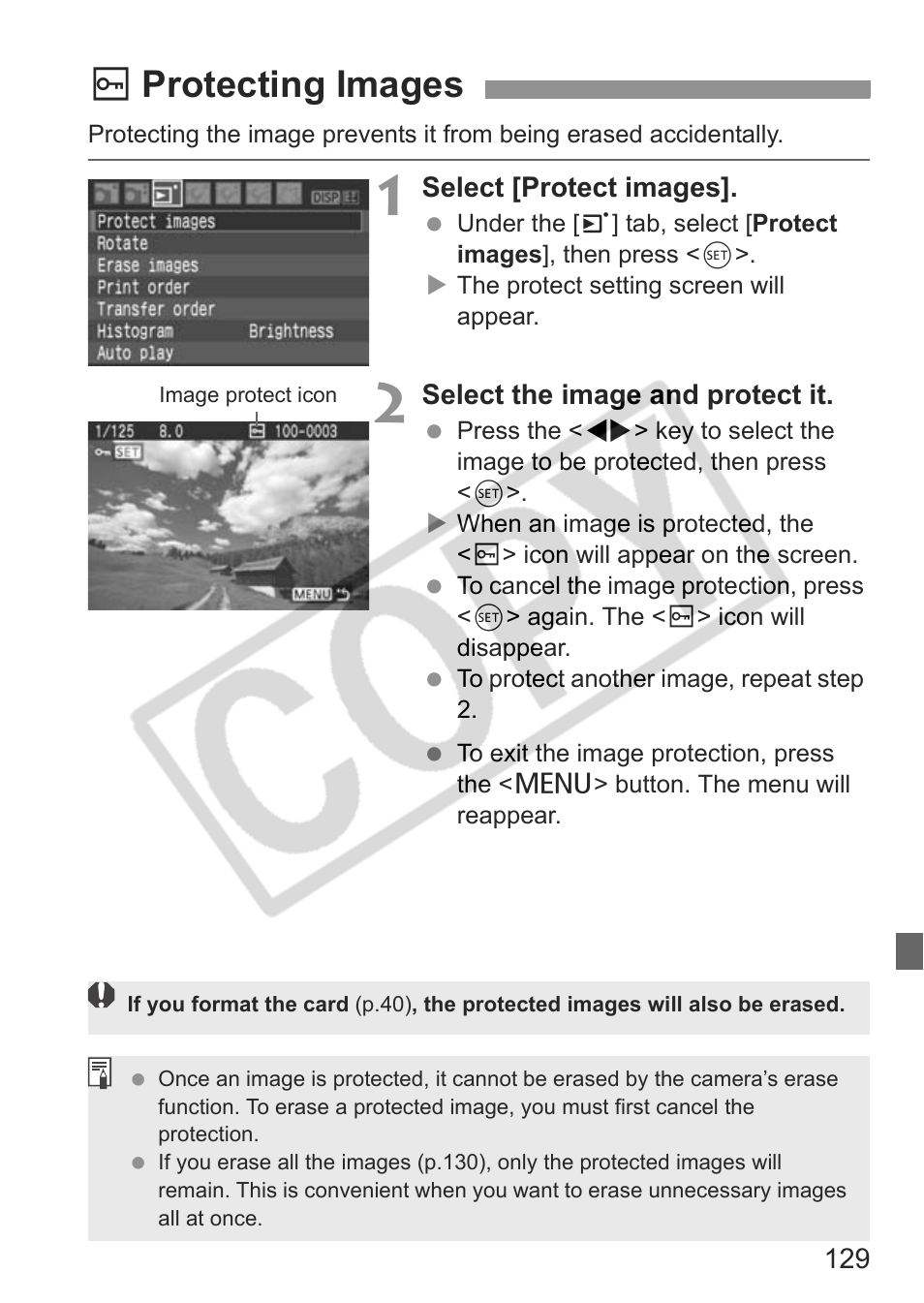 K protecting images | Canon EOS rebel xs User Manual | Page 129 / 196