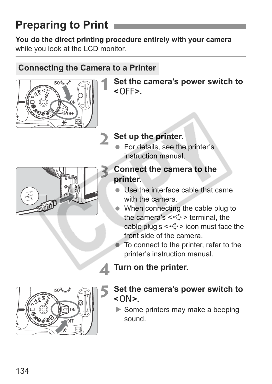 Preparing to print | Canon EOS rebel xs User Manual | Page 134 / 196