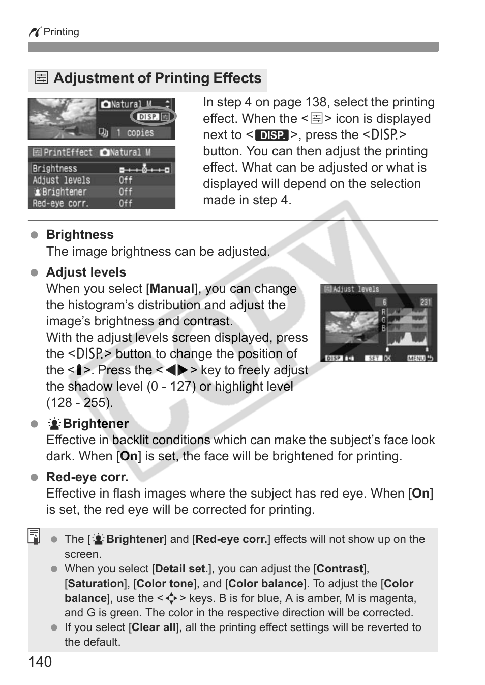 E adjustment of printing effects | Canon EOS rebel xs User Manual | Page 140 / 196