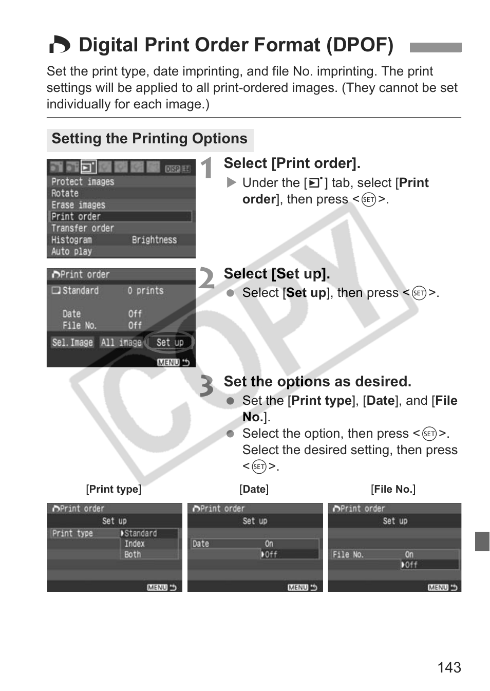 W digital print order format (dpof) | Canon EOS rebel xs User Manual | Page 143 / 196