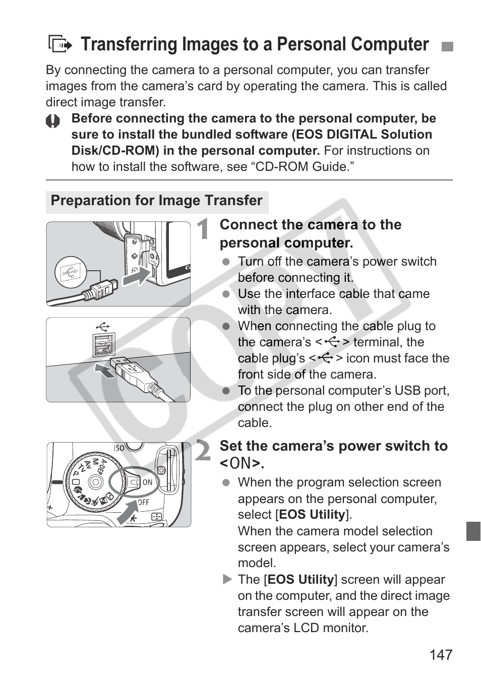D transferring images to a personal computer | Canon EOS rebel xs User Manual | Page 147 / 196