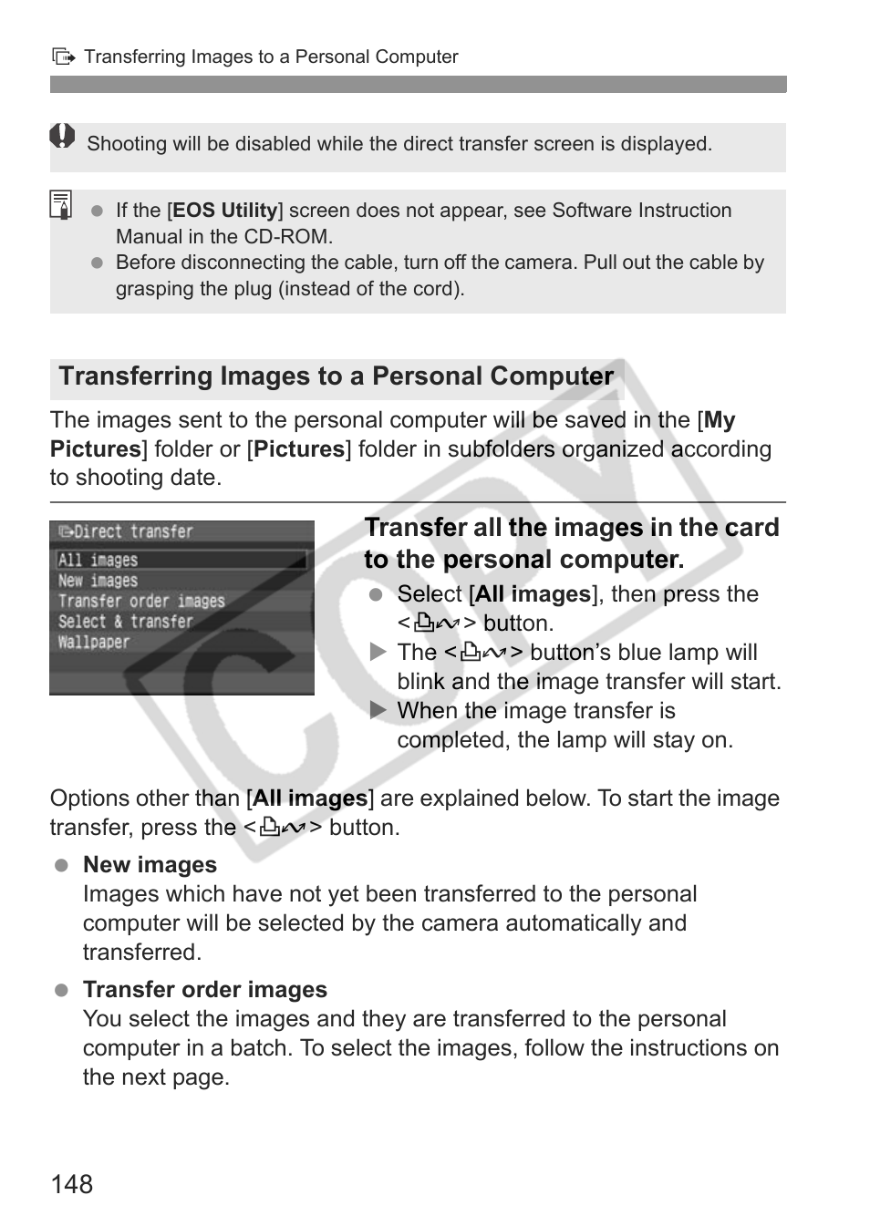 Transferring images to a personal computer | Canon EOS rebel xs User Manual | Page 148 / 196