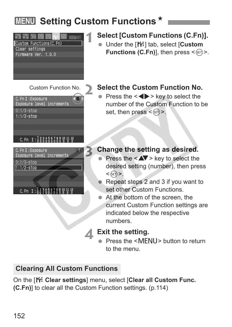 3setting custom functions n | Canon EOS rebel xs User Manual | Page 152 / 196