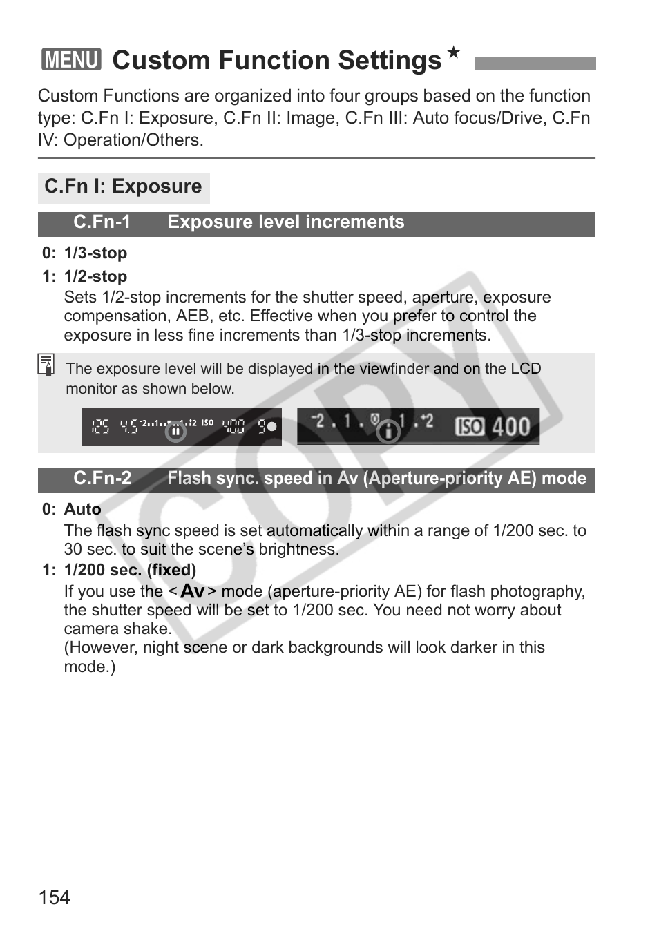 3custom function settings n | Canon EOS rebel xs User Manual | Page 154 / 196