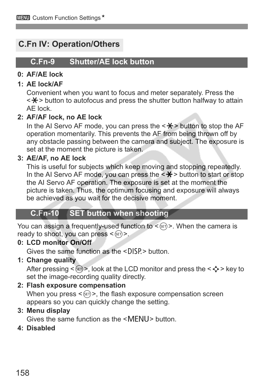 158 c.fn iv: operation/others | Canon EOS rebel xs User Manual | Page 158 / 196