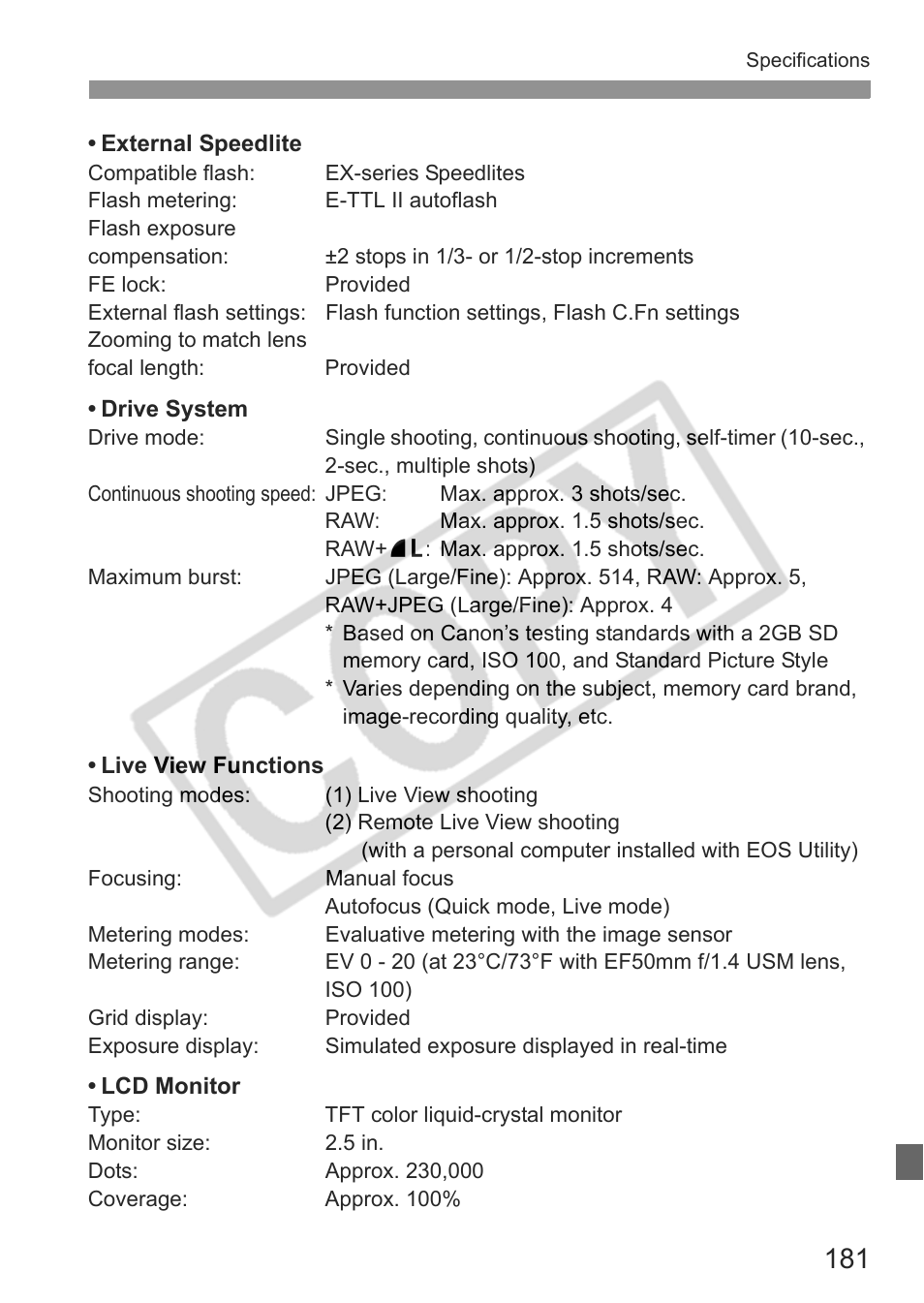 Canon EOS rebel xs User Manual | Page 181 / 196