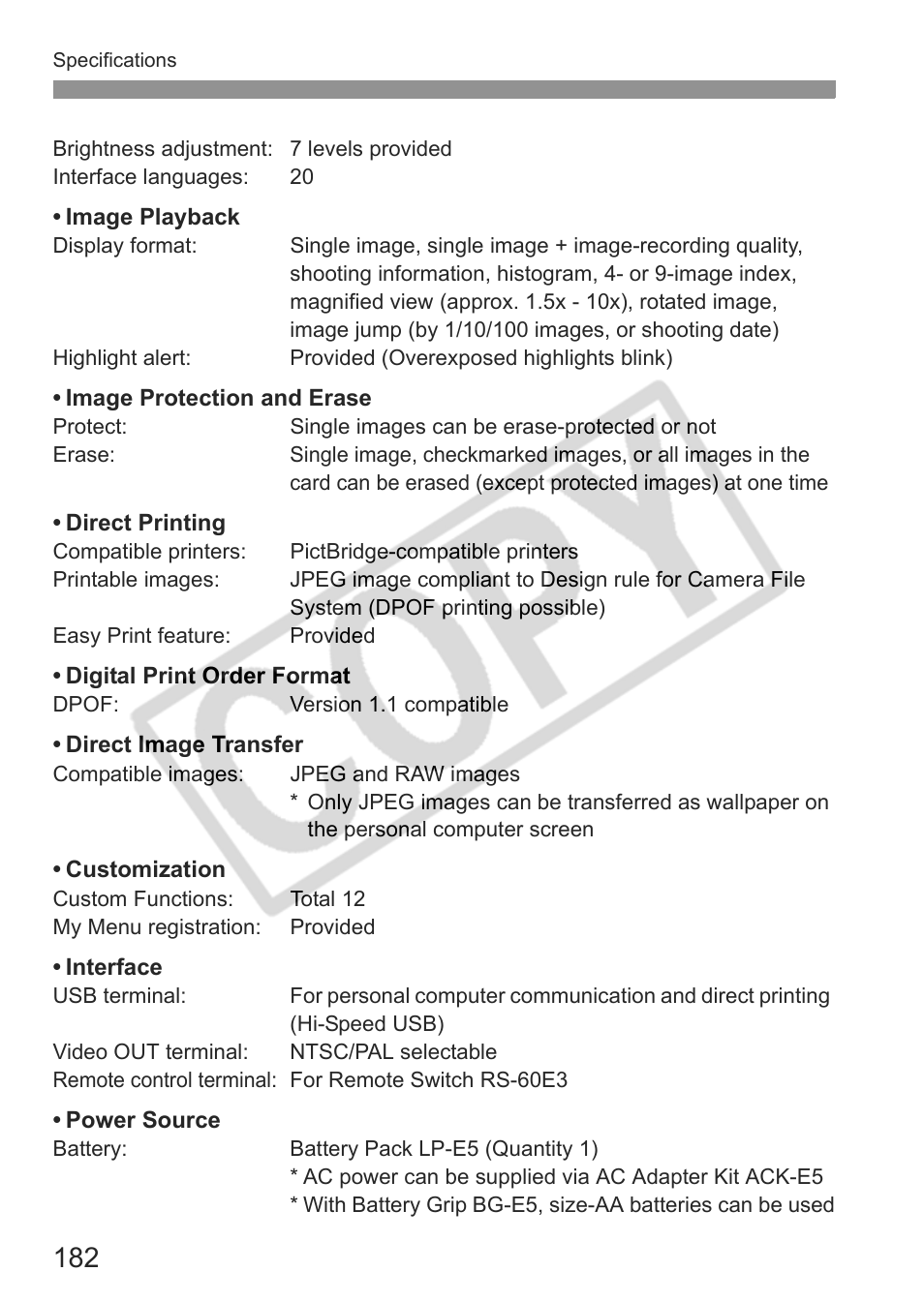 Canon EOS rebel xs User Manual | Page 182 / 196