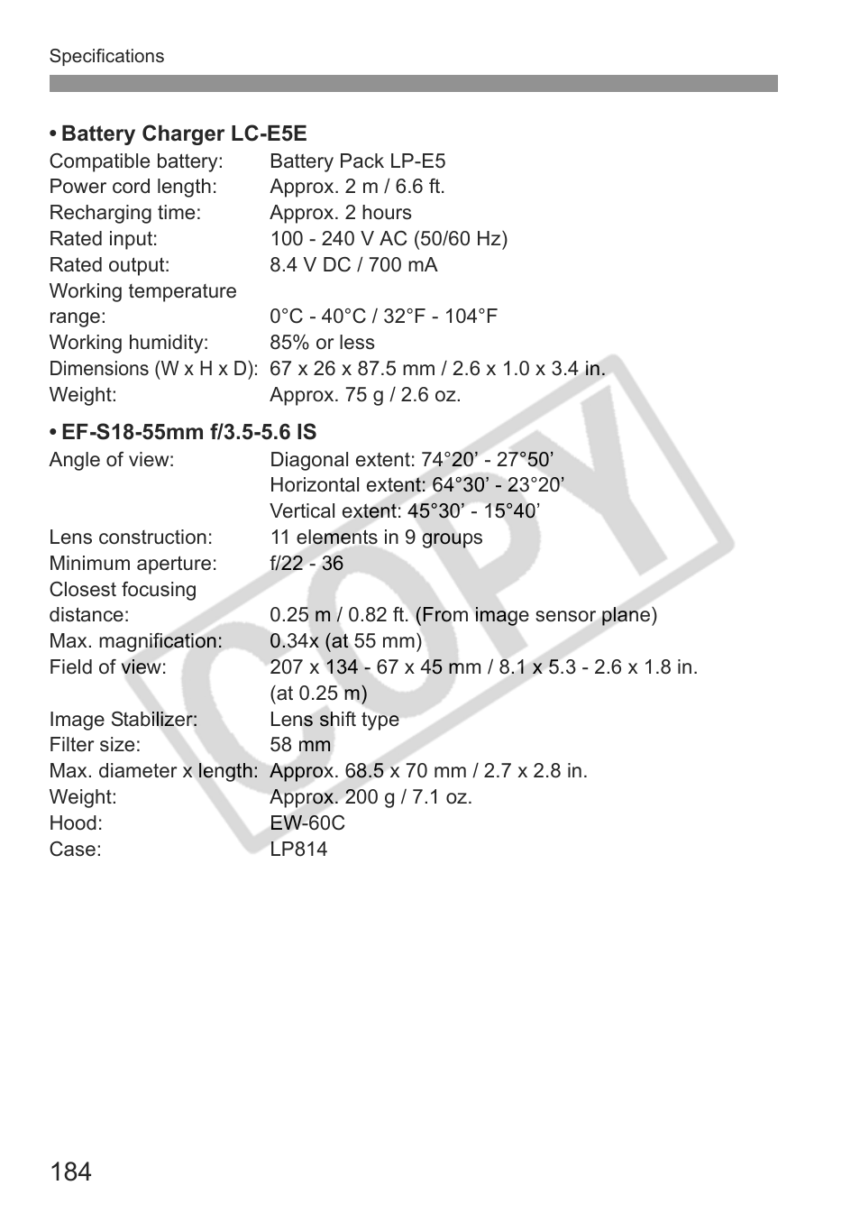 Canon EOS rebel xs User Manual | Page 184 / 196
