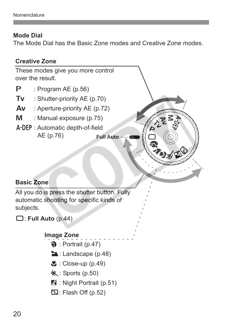Canon EOS rebel xs User Manual | Page 20 / 196