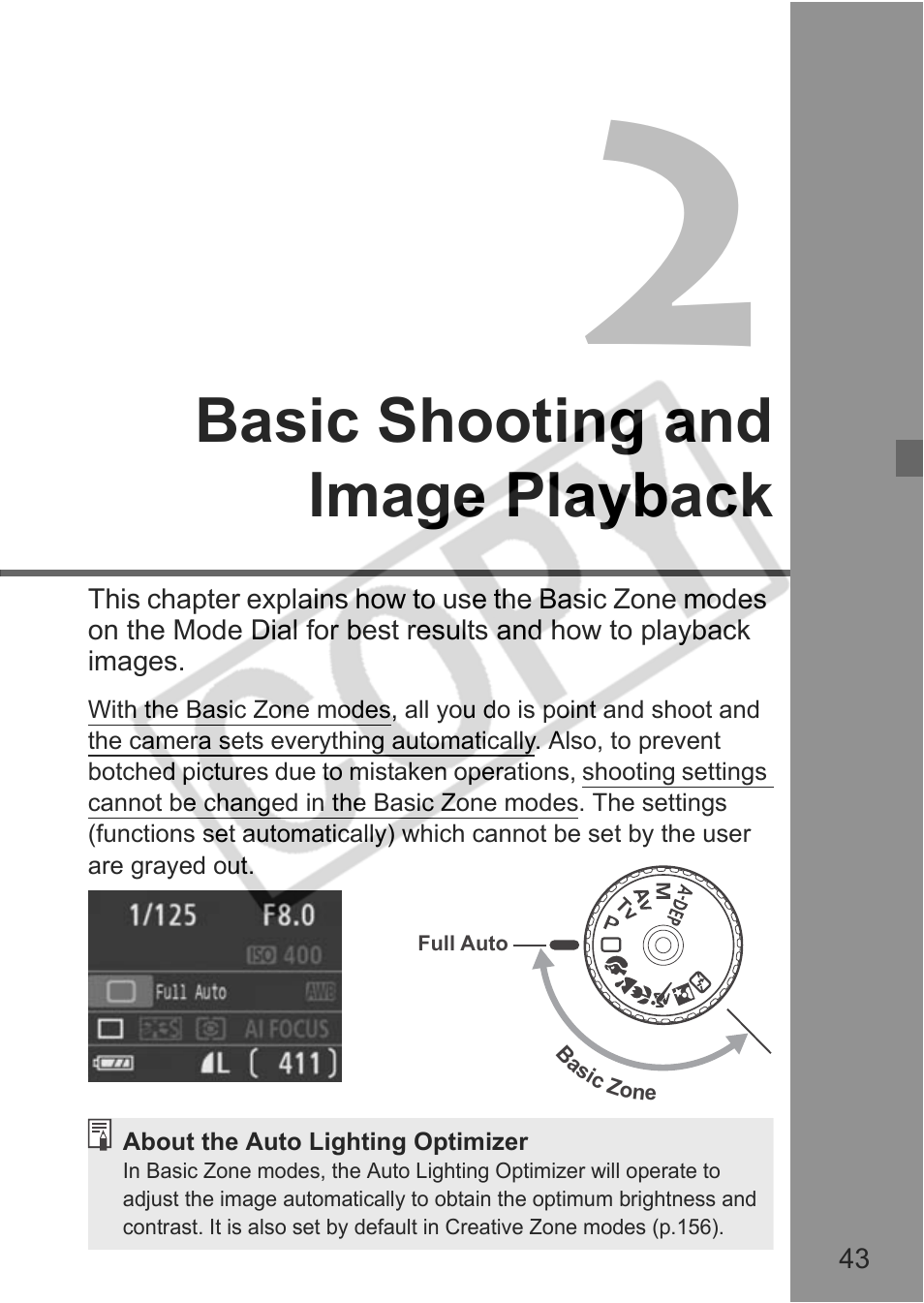 Basic shooting and image playback | Canon EOS rebel xs User Manual | Page 43 / 196