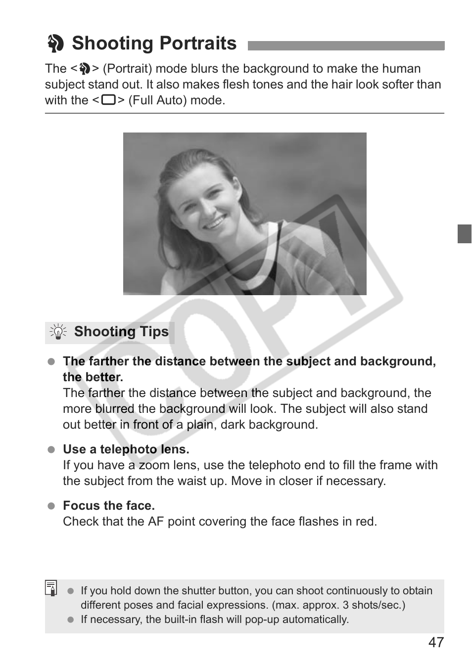 2 shooting portraits | Canon EOS rebel xs User Manual | Page 47 / 196