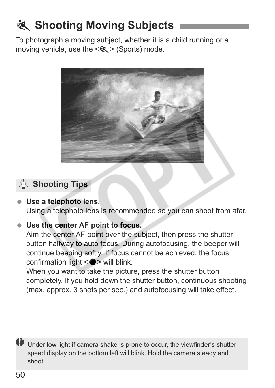 5 shooting moving subjects | Canon EOS rebel xs User Manual | Page 50 / 196